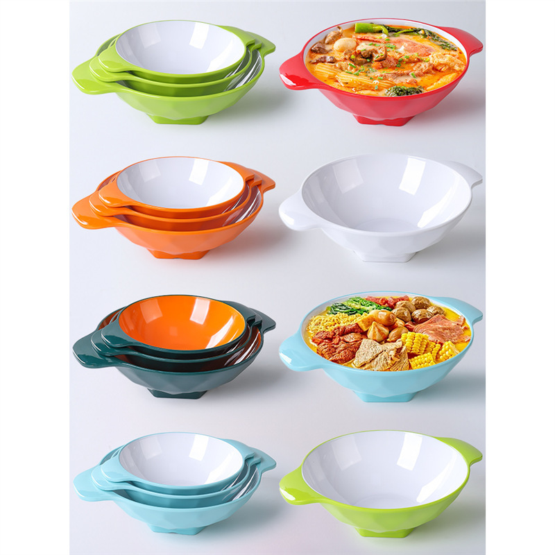 Special Noodle Bowl for Spicy Hot Pot with Double Handles, Commercial Noodle Shop Hot Pot Bowl, Snail Noodle Bowl, Melamine Creative Pickled Fish Large Bowl