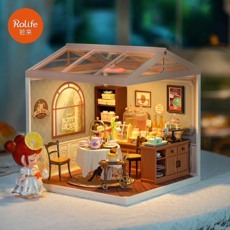 Casa en miniatura 3D para armar, juguete de rompecabezas, modelo de casa para el té de la tarde de Ruolai Super World, regalo de cumpleaños, bloques de construcción.