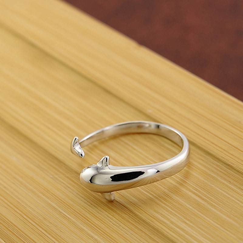 S  로맨틱 돌고래 사랑 오프닝 링 도매 한국 버전 돌고래 반지 보석 국경 간 공급 도매
