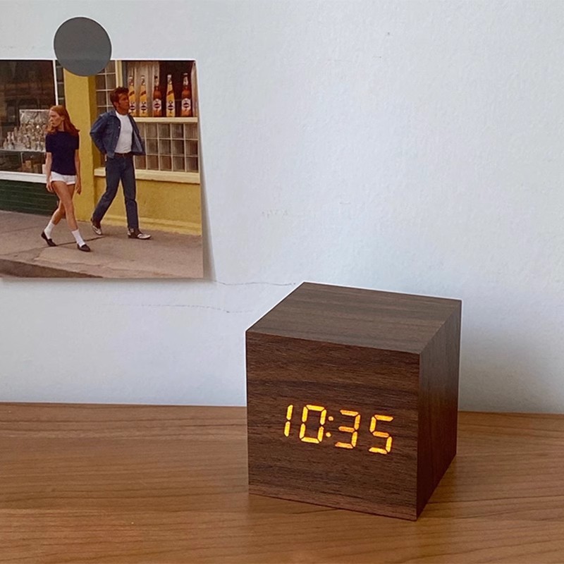 闹钟创意木质LED电子时钟静音桌面数字学生床头夜光钟表常亮2111