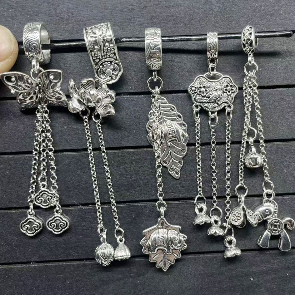 水晶配件复古风藏银款合金提溜吊坠流苏搭配隔片花托DIY饰品配件