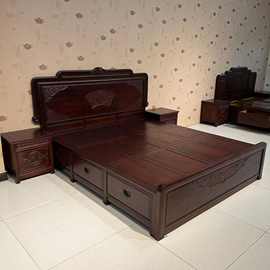 老榆木隼卯结构大床大储物空间带抽屉箱实木古典家具
