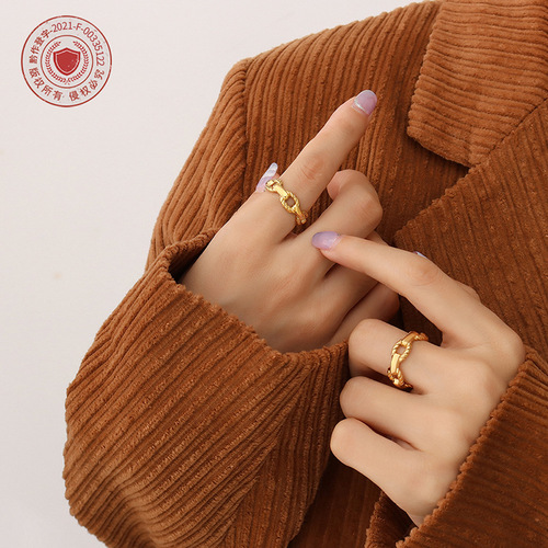 Euramerican Fashion Hip-Hop Style Hollow Chain Ring Creative Design Titanium Steel Plated 18K Gold Finger Accessory A127