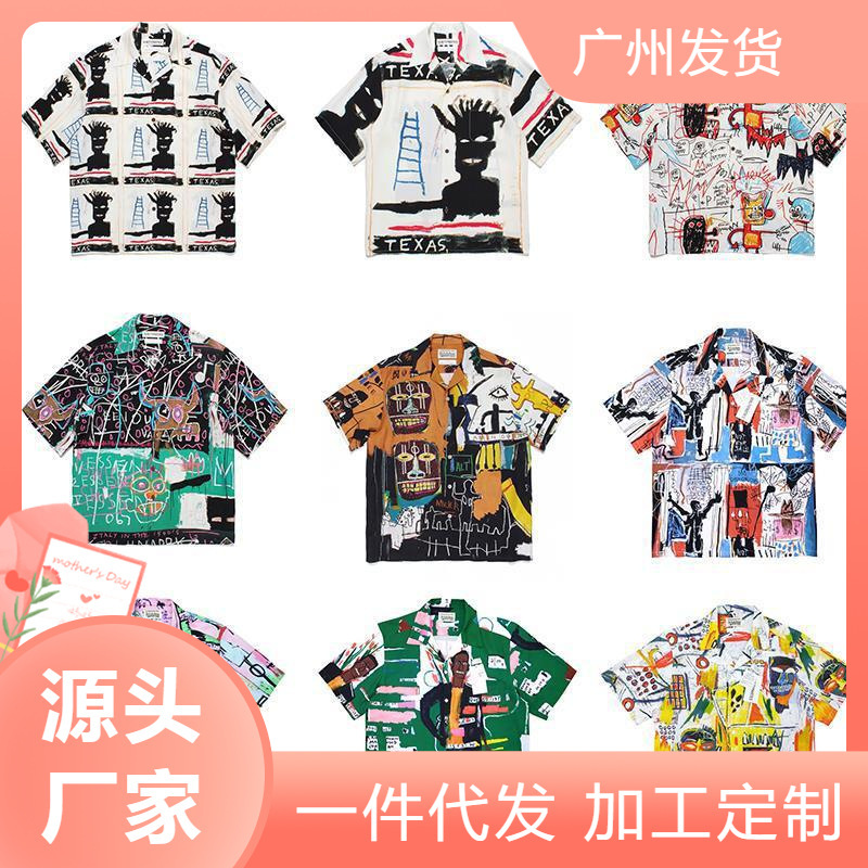 Cross-border Foreign Trade Summer New Heaven Tokyo Hawaii Couple Shirt Cuba Collar Beach Short-sleeved Hip-hop Shirt