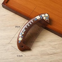 天然彩绘手绘梳子黑金檀金丝檀木按摩梳创意礼盒梳手绘描金梳子