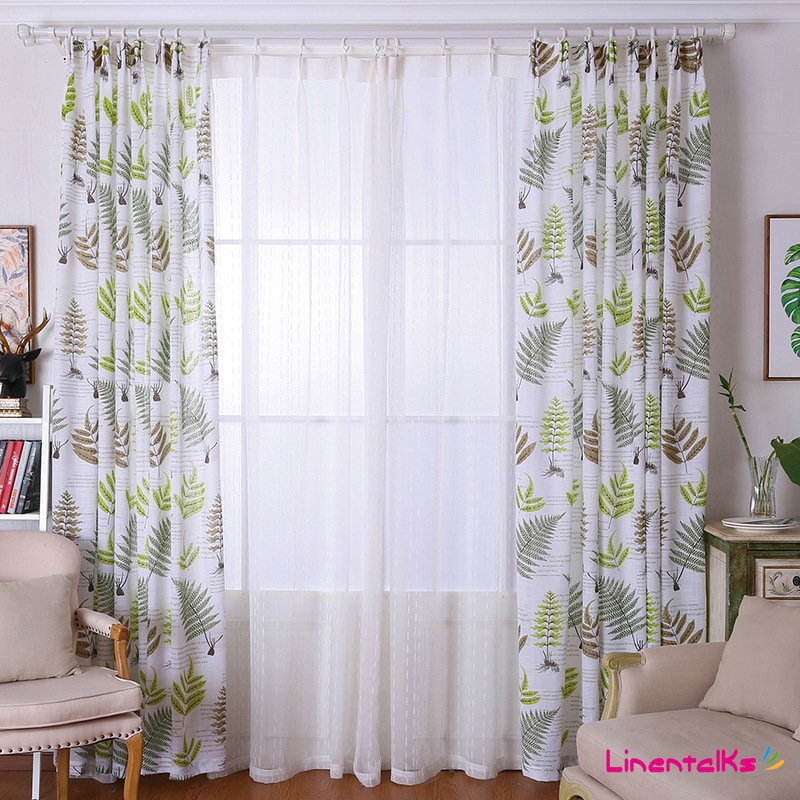 Wholesale Amazon AliExpress Nordic ins style plant fern leaf cotton linen screen linen curtain finished curtain