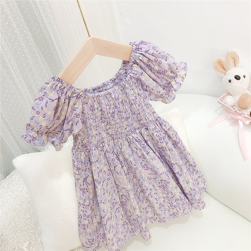 Mu Mu children Dress Summer wear Female baby puff sleeve skirt girl Western style Princess Dress girl Floral skirt
