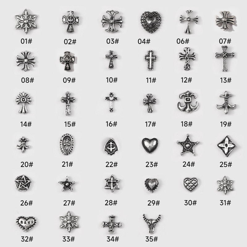 Nail Art Accessories Wholesale, Internet Celebrity Retro Punk Style, Dark Style, Cross Alloy Heart Nail Art Decoration Small Accessories