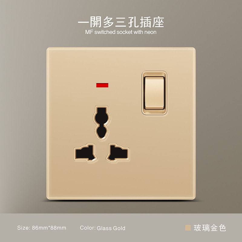 Estándar británico 250V conmutador 13A socket panel de vidrio oro pared sudeste asiático conmutador de alta calidad socket