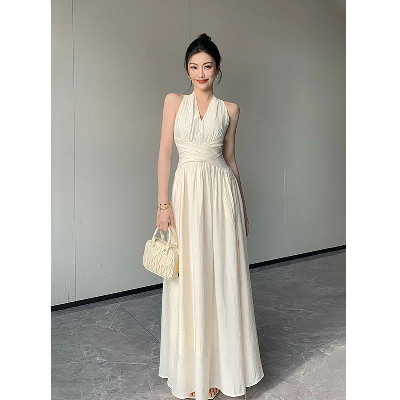 Rich Rabbit 2025 Spring New French Long Skirt Elegant Slim Black Dress Summer New Fashion