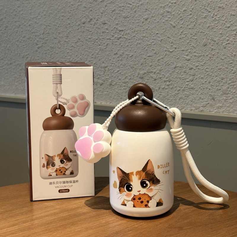 迪乐贝尔猫咖保温杯高颜值316内胆口袋小巧便携卡通吸管杯冰霸杯|undefined