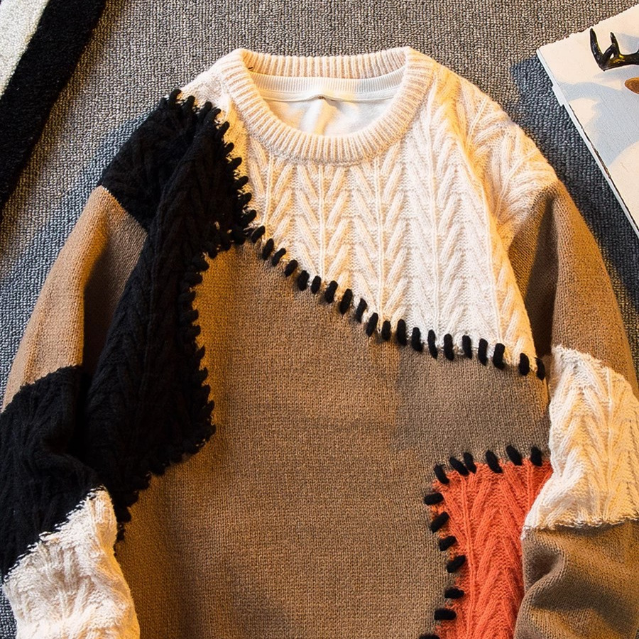 Costuras japonesas, contraste de color, moda, comercio exterior, pedidos japoneses, RC otoño e invierno, nuevos productos, suéter de punto de longitud media, oversize