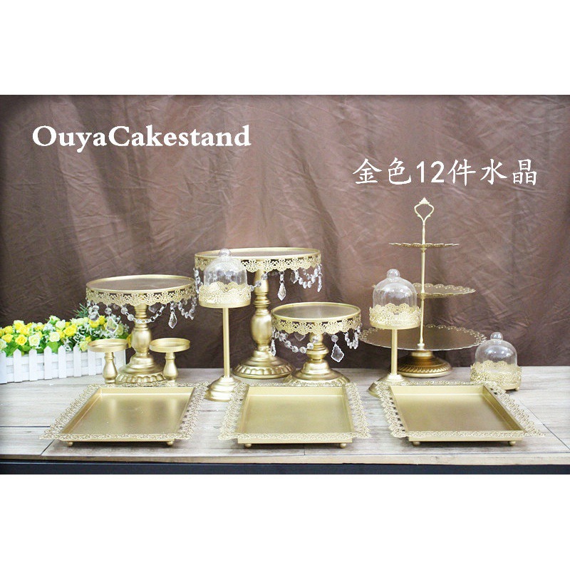 Decoración de mesa de postres de boda de oro, estante de pastel europeo, propósitos de boda, bandeja de pastel de encaje, estante de refrigerio de hierro forjado, 12 juegos image 12