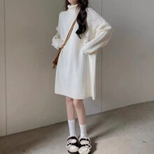 慵懒加厚高领仿羊毛连衣裙女装冬季新款内搭外穿宽松毛衣裙子