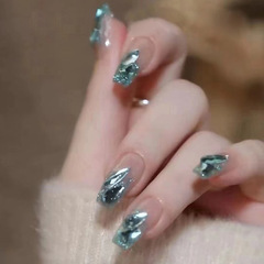 European and American dazzling flash diamond influencer glittering sweet long nail art clips removable wearable nail sets wholesale