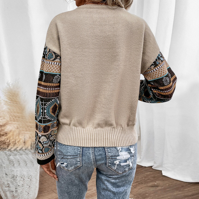 Women's Clothing Women's Autumn Knitted Loose Sweater Round Neck Color Block Long Sleeve Top For Formal & Casual For Women_ecoleips.com