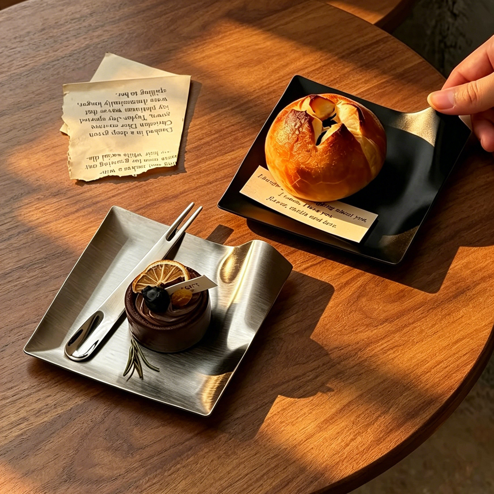 Cross-border ins-style vintage stainless steel tray for cafes, afternoon tea serving tray, bread and croissant tray, dessert tray