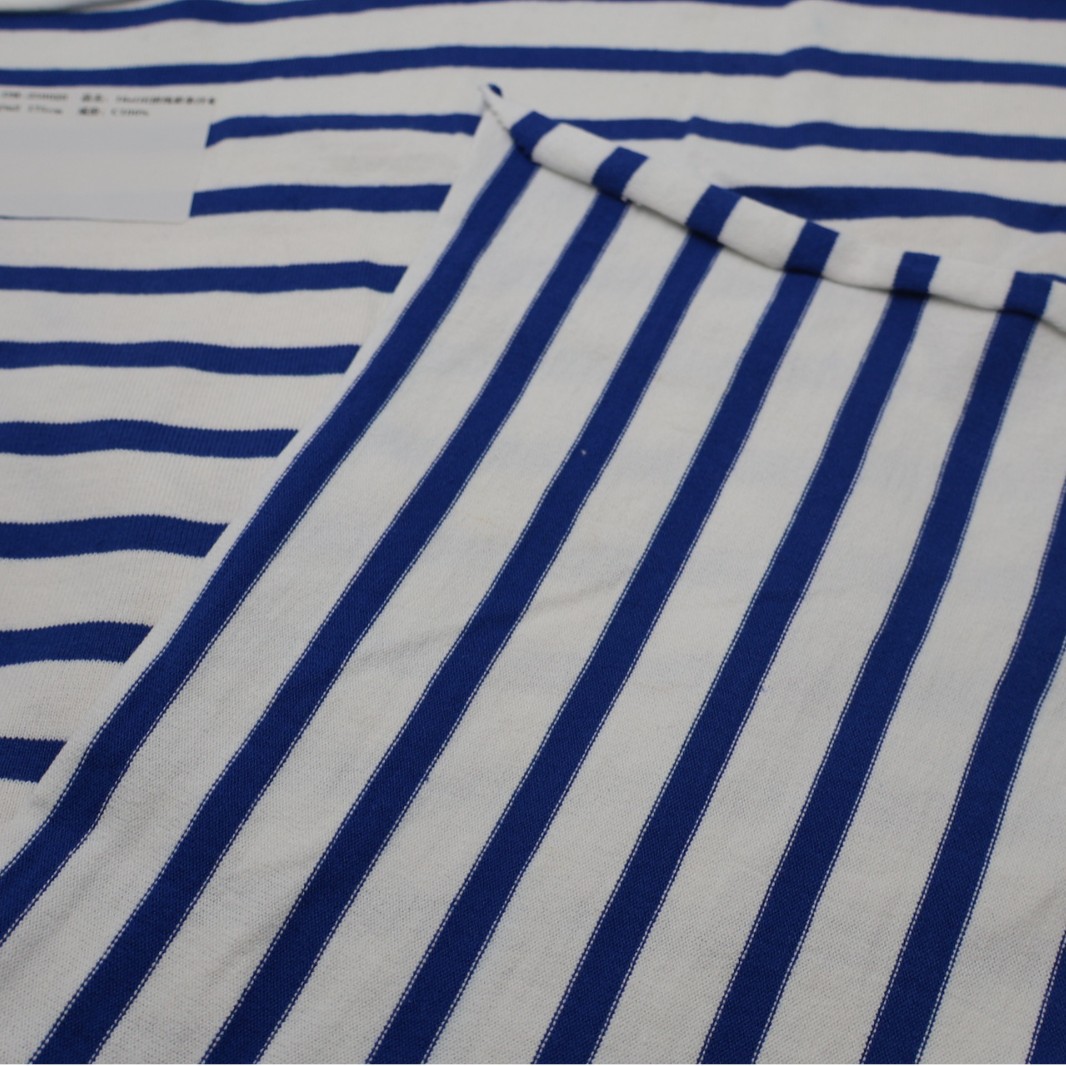 弹力针织条纹面料 横彩拼线彩条汗布 中大现货 180g95棉T恤布料