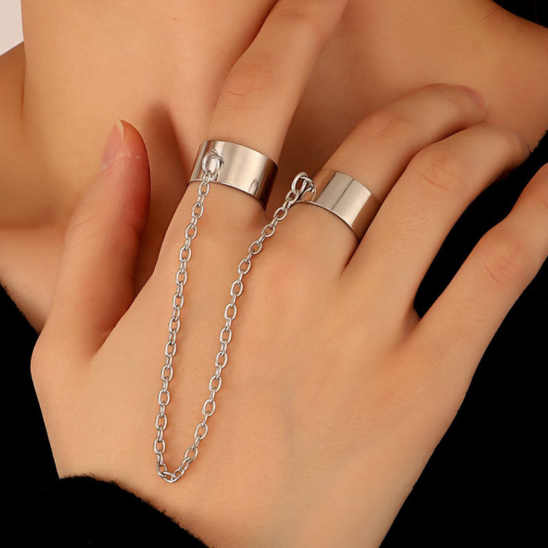 retro pearl chain ring fashion punk cross pendant geometric ring