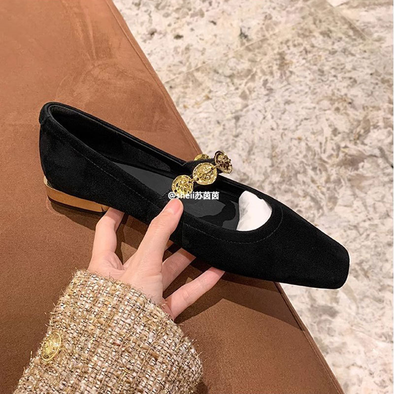 La misma chica Jiangnan de Su Yinyin ~ Otoño cabeza cuadrada pequeña moneda de oro fondo plano Mary Jane zapatos individuales mujer zapatos Duobao viaje