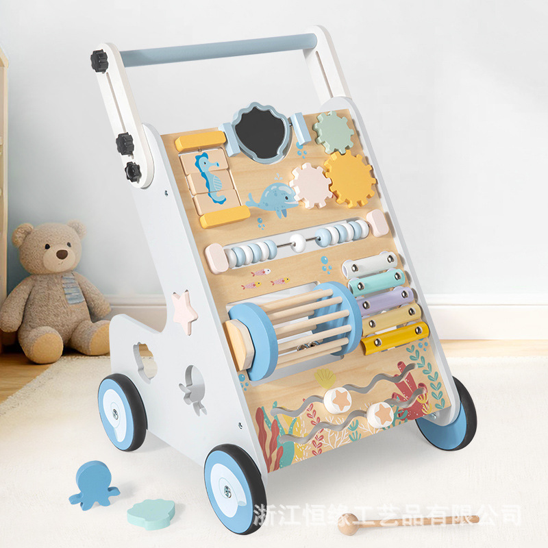 Caminador de Madera Multifuncional para Bebés de 1-3 Años Antivuelco con Freno