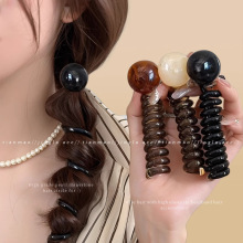 气质百搭珠珠电话线发圈2025新款夏季发绳懒人泡泡辫编发神器头绳