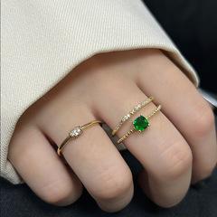 New Design Green Diamond Full-Set Sparkling Fashion Light Luxury Women's Ring Personality Index Finger Ring Bracelet