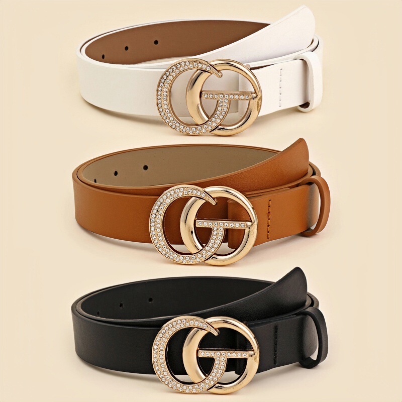New Women's Pu Belt with Diamond Letter Buckle, Personalized High-End Ins Style Dress and Jeans Decorative Belt