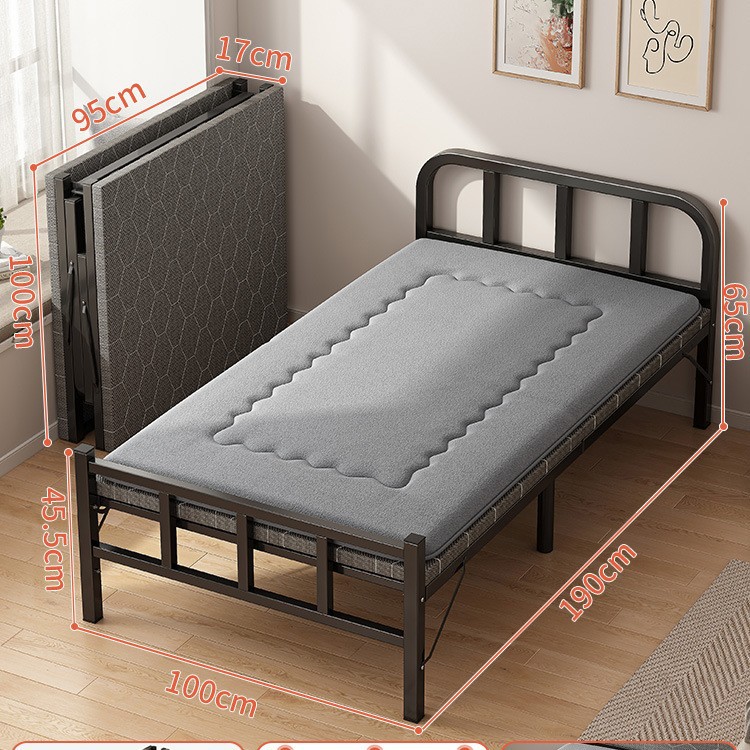 Cama plegable hogar individual cama simple cama supletoria 1,2 m reforzado almuerzo cama pequeña casa de alquiler adulto placa dura cama de hierro