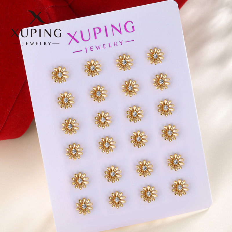 Pendientes de Aleación Xuping con Zirconia Cúbica, Baño de Oro 24k, Diseño Sencillo y Elegante, Venta al Por Mayor