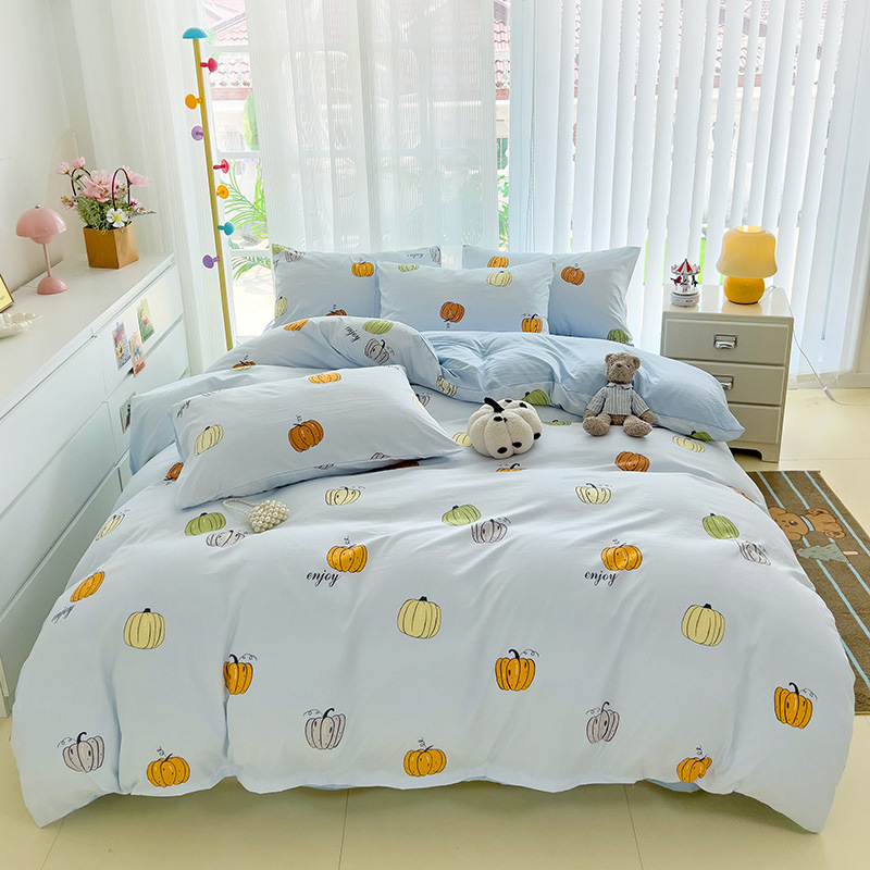 Fabrica textil de Nantong al por mayor sábanas de algodón nubes set de cuatro piezas set de edredón de viento idílico set de camas de dormitorios de estudiantes set de tres piezas