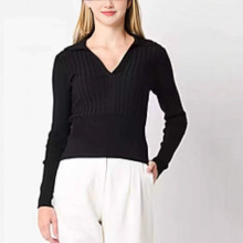 跨境外贸出口女装 翻领修身弹力女式针织衫 大朗毛衣库存服装批发