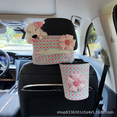 Car tissue box/set, hanging tissue holder with a - pink-hat-west-highland-pink-and-blue-bubble-pattern-tissue-box-pink-floral-pink-and-blue-bubble-pattern-trash-can-seat-version