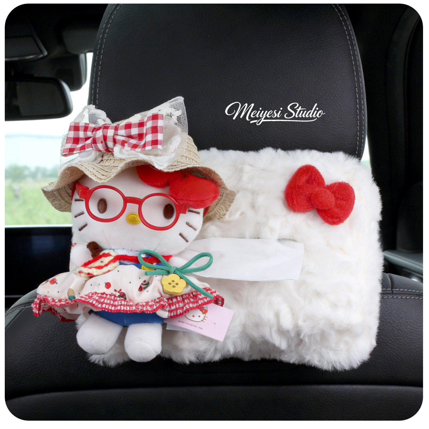 Hellokitty caja de toallas de automóvil caja de extracción de papel 2026 nuevo coche reposacabezas traseras suspensión de alta sensación mujer image 2