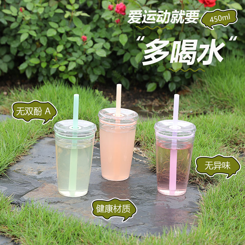 Ventas calientes de 450ml de una sola capa de taza de paja Tritan taza de plástico para verano taza de agua personalizada de alto valor creativo taza