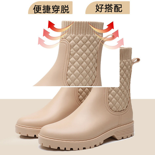 New Women's Short Boot Rain Boots Fashion Rain or Shine Water Shoes Knit Women's Shoes Plastic Water Shoes Cross-border Dropshipping