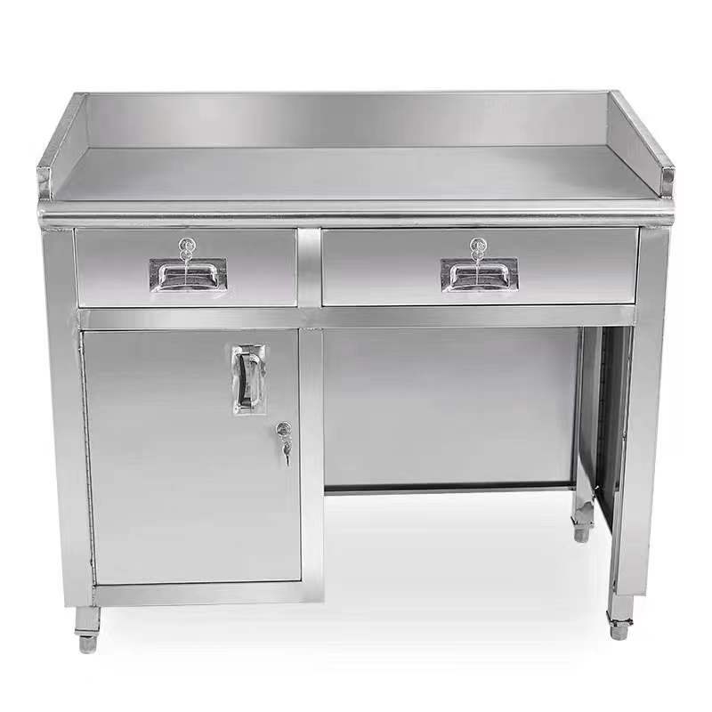 不锈钢办公桌电脑家用写字台收纳带锁抽屉柜商用收银桌操作工作台