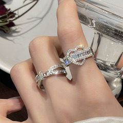愛心高級感交叉鋯石戒指女ins冷淡風小眾食指戒輕奢精緻開口指環