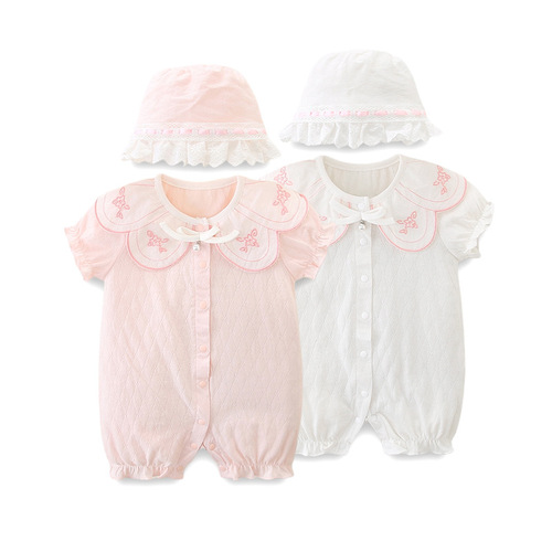 Baby thin clothing, newborn baby summer jumpsuit, girls one year old pure cotton hoodie, jumpsuit, short crawling suit 3176
