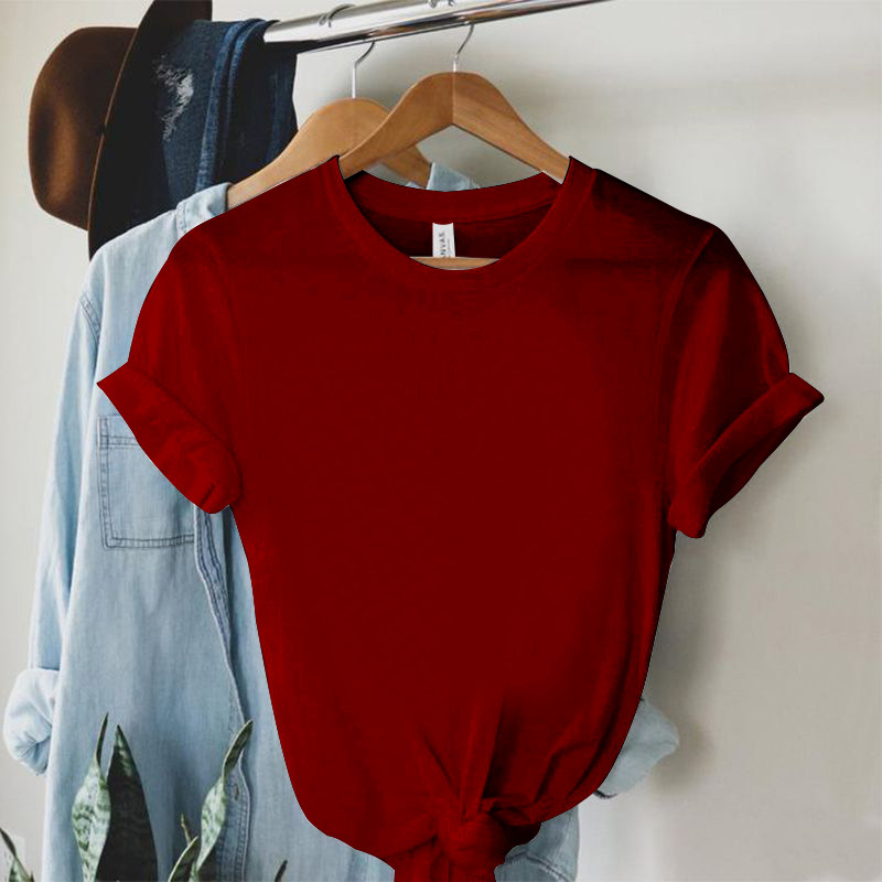 154g Weight Short Sleeve Sleeve Length Regular Sleeve Sleeve Type Polyester Fabric Type Regular Top Length T-shirt Tops Type Holiday, Daily Occasion Round Neck Neckline Regular Fit Fit Type Solid Color Pattern Summer Season Women's Gender Printing Design Simple Style Style Wholesale Women's Simple Style Solid Color Short Sleeve Printing T-Shirts 11