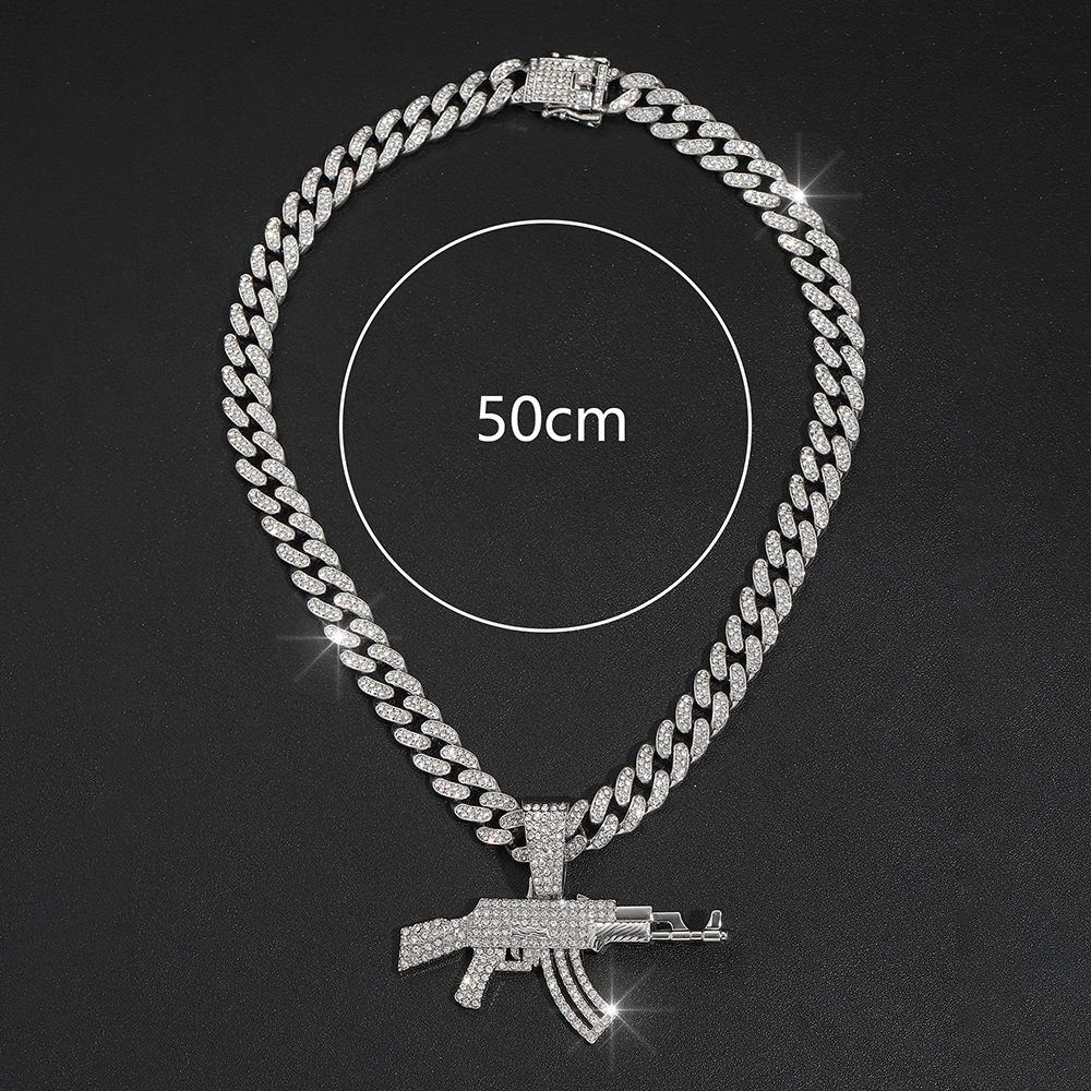 Cuban Link Chain Curb Chain Chain Type Hip-Hop Gun Alloy Inlay Rhinestones Unisex Pendant Necklace Necklace Pendant Men Pendant Necklaces