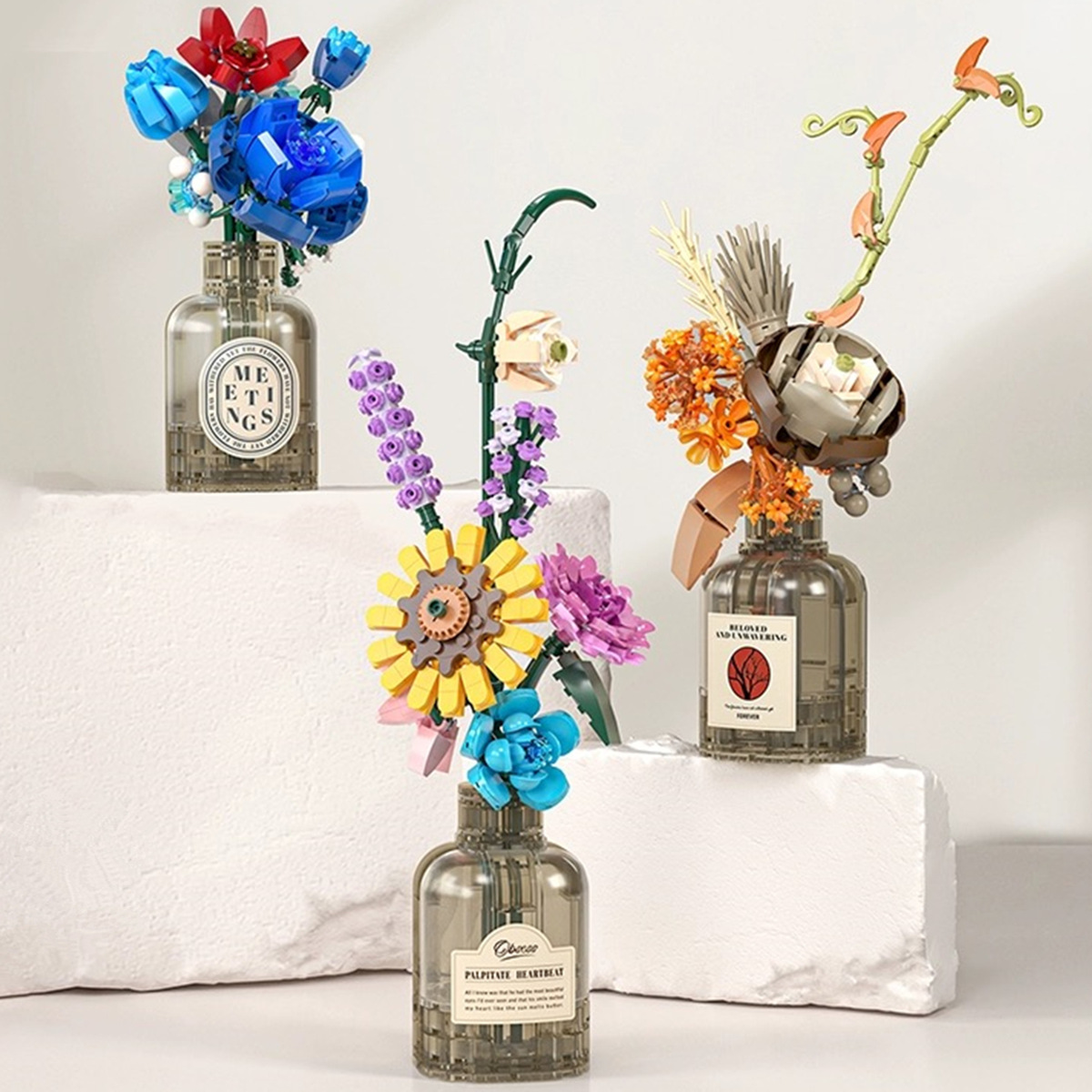 Immortal bouquet vase roses kapok DIY puzzle assembled building blocks toy ornaments gift cross-border generation