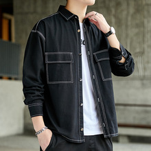 纯棉长袖衬衫男秋装文艺青年衬衣外套上衣双袋衬衫学生秋季上衣潮
