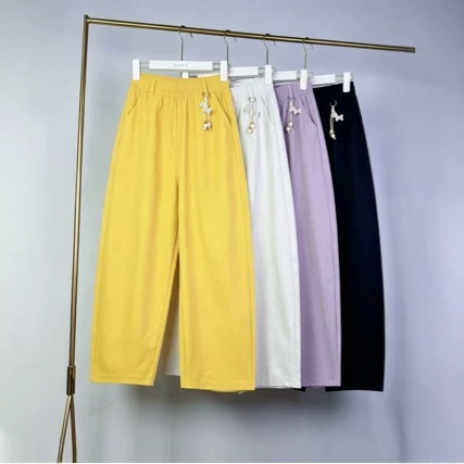 Summer Thin Washed Twill Cotton Cropped Pants for Women, High-Waisted Loose Fit, Breathable Slimming Casual Pants Summer Thin Washed Twill Cotton Cropped Pants for Women, High-Waisted Loose Fit, Breathable Slimming Casual Pants