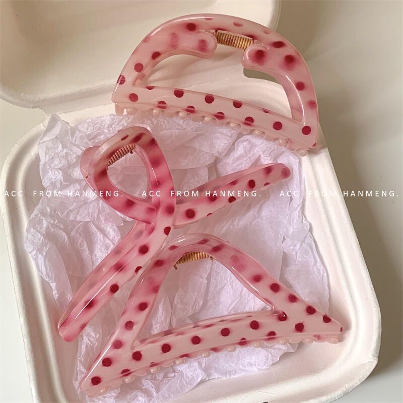 High-End Strawberry Sweet Girl Pink Polka Dot Half-Round Hair Clip Summer Hairpin Shark Clip Hair Accessory for Women New Style High-End Strawberry Sweet Girl Pink Polka Dot Half-Round Hair Clip Summer Hairpin Shark Clip Hair Accessory for Women New Style