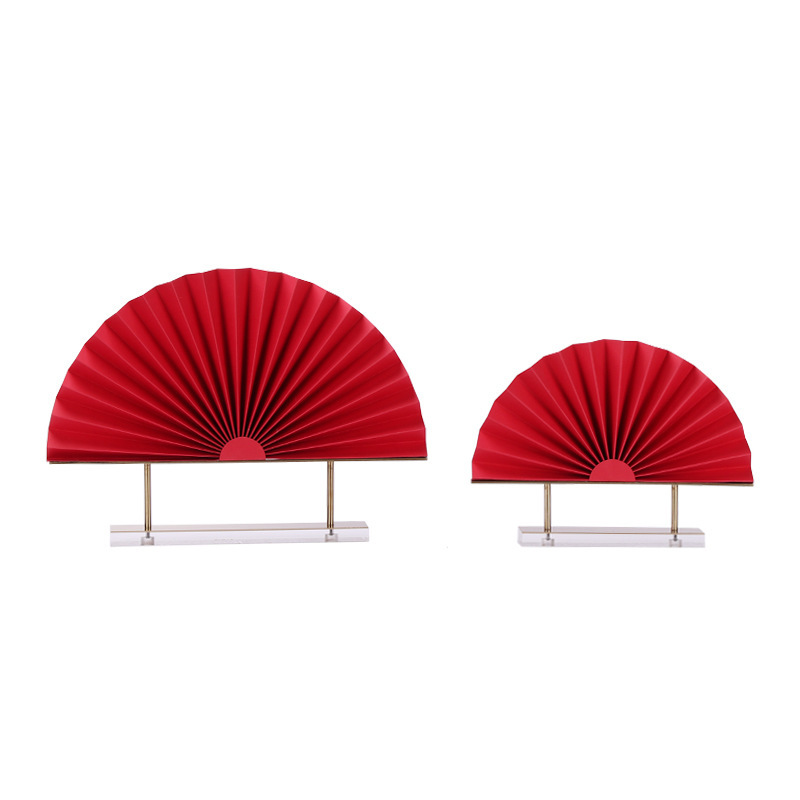 Zen Style New Chinese Style Modern Metal Acrylic Red Fan Origami Decoration Living Room Coffee Table Study Art Decoration