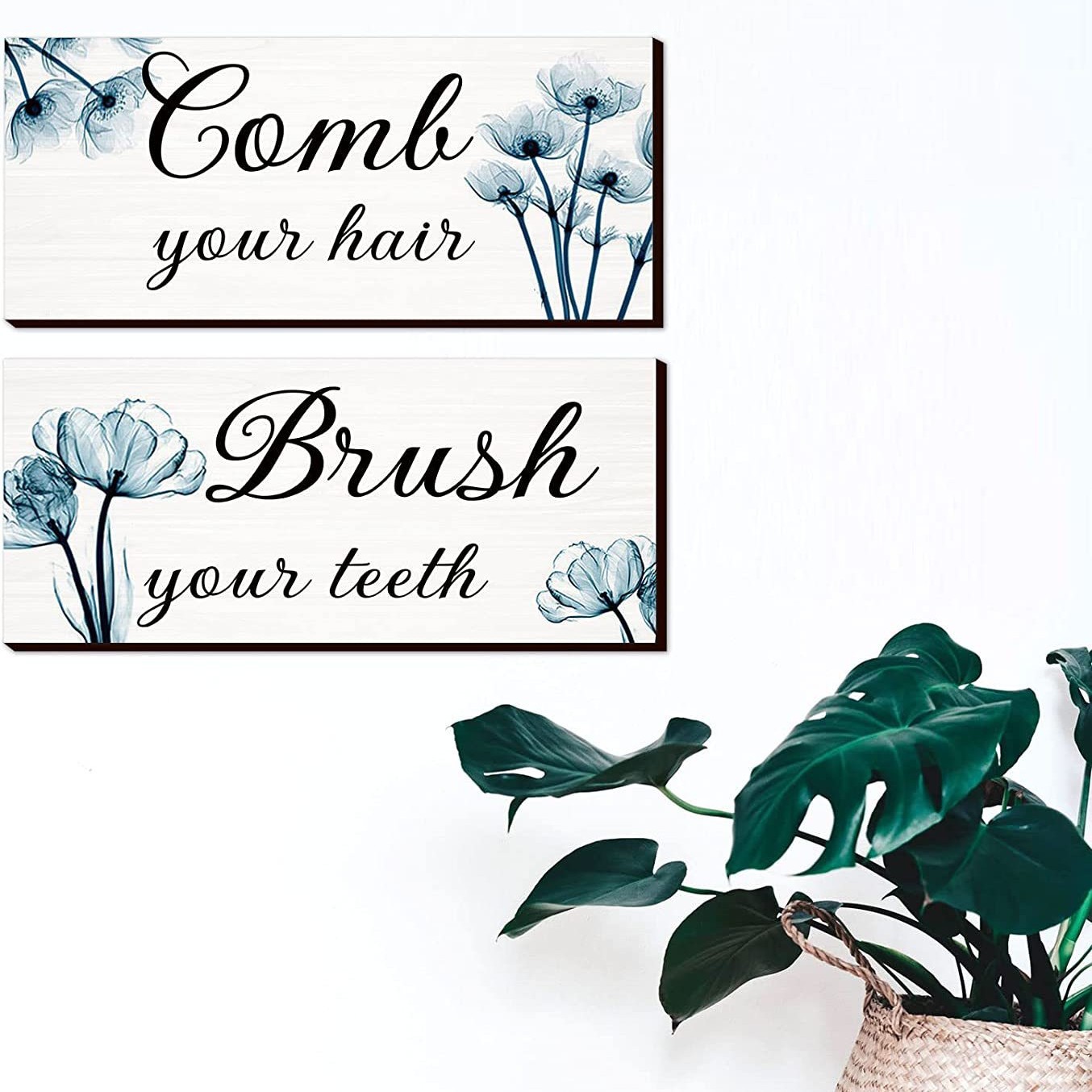 Amazon 3 pieces bathroom wall decoration hand washing brush brushing hair wooden tag antique logo flower production