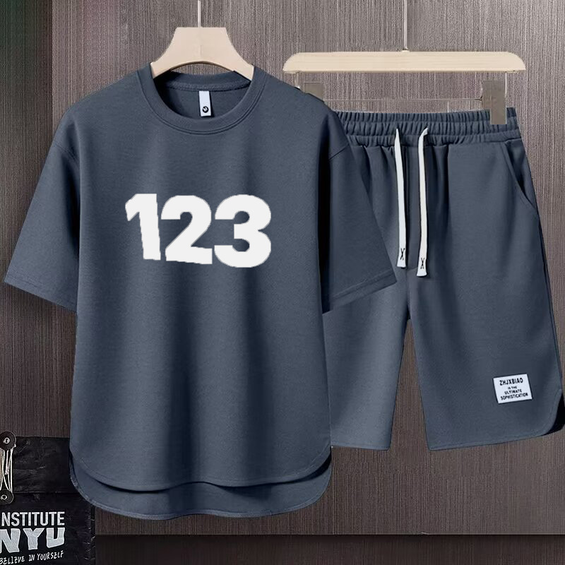 Men's Clothing 2024 Waffle Casual Summer Suit Men's Loose Teen Short sleeved T shirt Shorts Handsome Two piece Suit_mkmklike.com