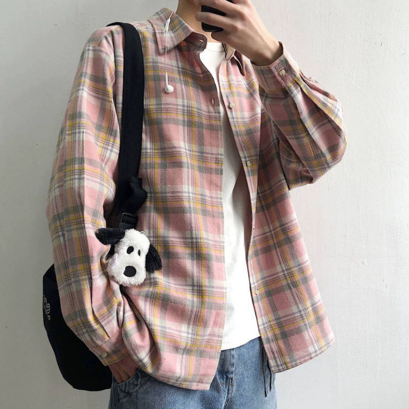 Мужская клетчатая рубашка с длинным рукавом, чистая красная рубашка, трендовая Свободная рубашка, весеннее красивое тонкое пальто