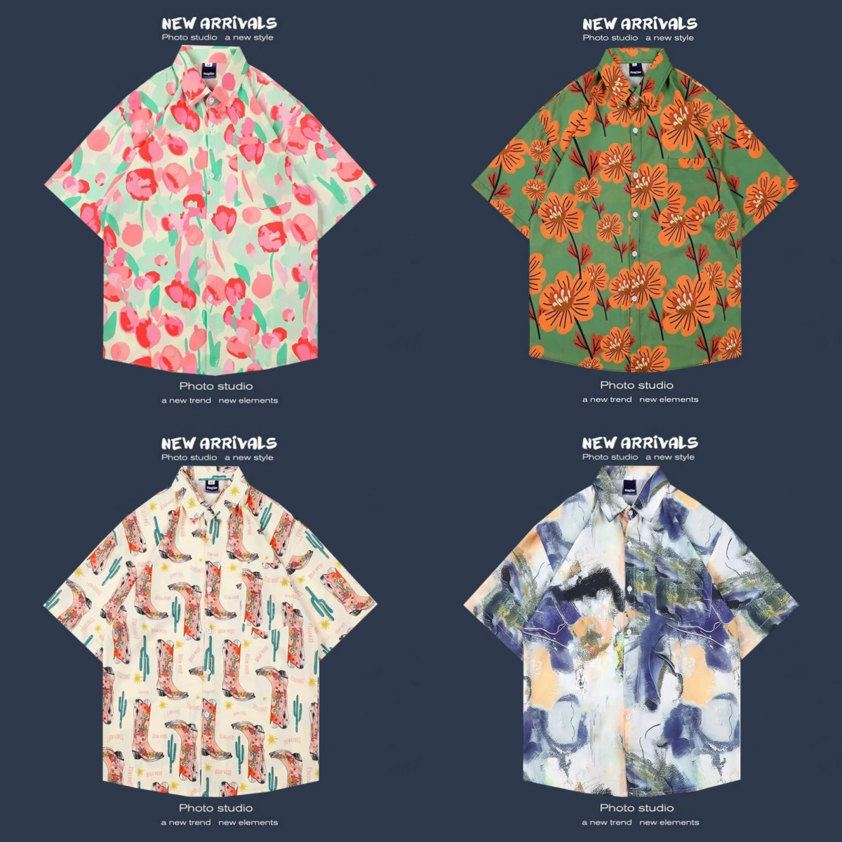 Летний праздник ветровой рубашки с короткими рукавами ins Ретро Цветочные рубашки